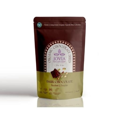 Organik Fındık ve Antep Fıstık Dolgulu Bitter Çikolata (85 gr) Jovia