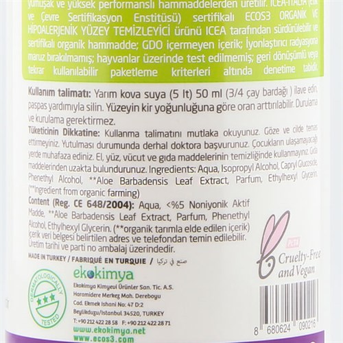 Organik & Hipoalerjenik Yüzey Temizleyici (1000 ml) Ecos3