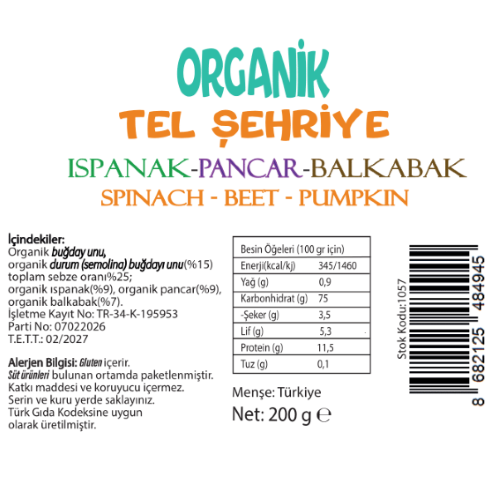 Organik Ispanaklı Pancarlı Tel Şehriye (200 gr) Beyorganik