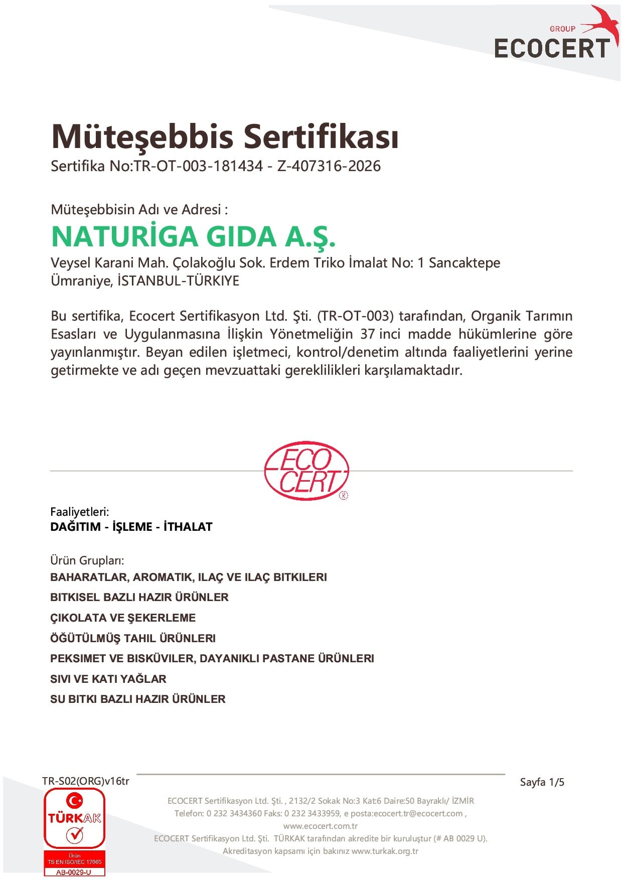 Organik Kakao Tozu (100 Gr) Naturiga