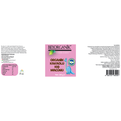 Organik Kakaolu Kış Macunu Kids (240 gr) Beyorganik(Pestisit ve Ağır Metal Analizi)