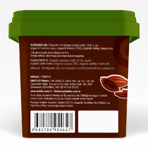 Organik Kakaolu Vegan Dondurma (400 gr) Baldo