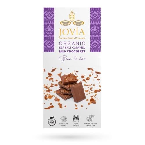 Organik Karamel & Deniz Tuzlu Sütlü Çikolata (85 gr) Jovia