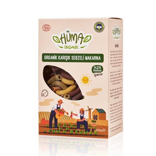 Organik Karışık Sebzeli Makarna, Rigatoni (250 gr) Hüma Organik