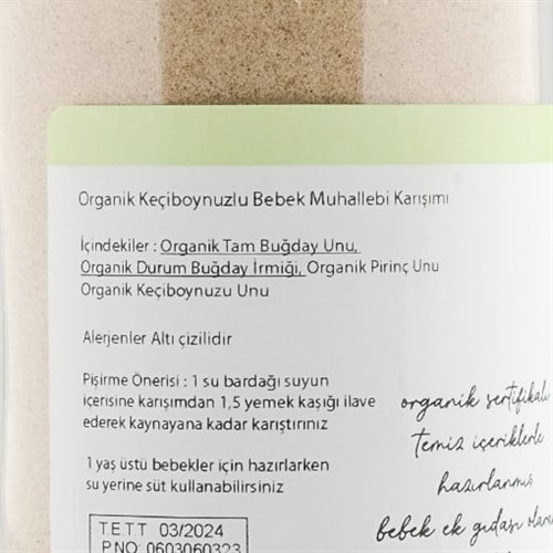 Organik Keçiboynuzlu Bebek Muhallebi Karışımı (320 gr) OG Organik