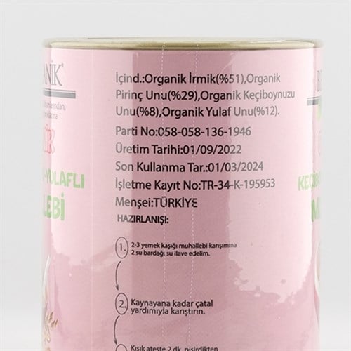 Organik Keçiboynuzu-Yulaflı Muhallebi Bebek Ek Gıdası (250 gr) Beyorganik