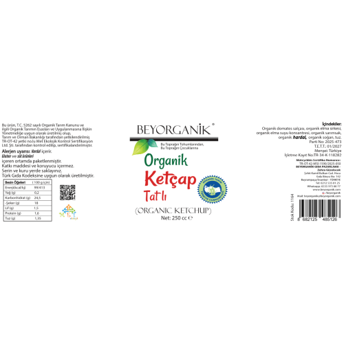 Organik Ketçap,Tatlı (300 gr) Beyorganik