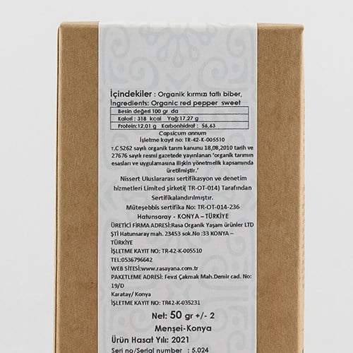 Organik Kırmızı Tatlı Toz Biber (50 gr) Rasayana