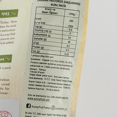 Organik Kuru İncir (250 gr) Sunny Fruit
