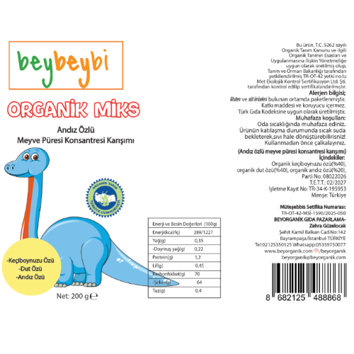 Organik Miks Baby, Minik Dinozor Gücü +1 Yaş Şurup (200 ml) Beybeybi (Pestisit ve Aflatoksin Analizli)