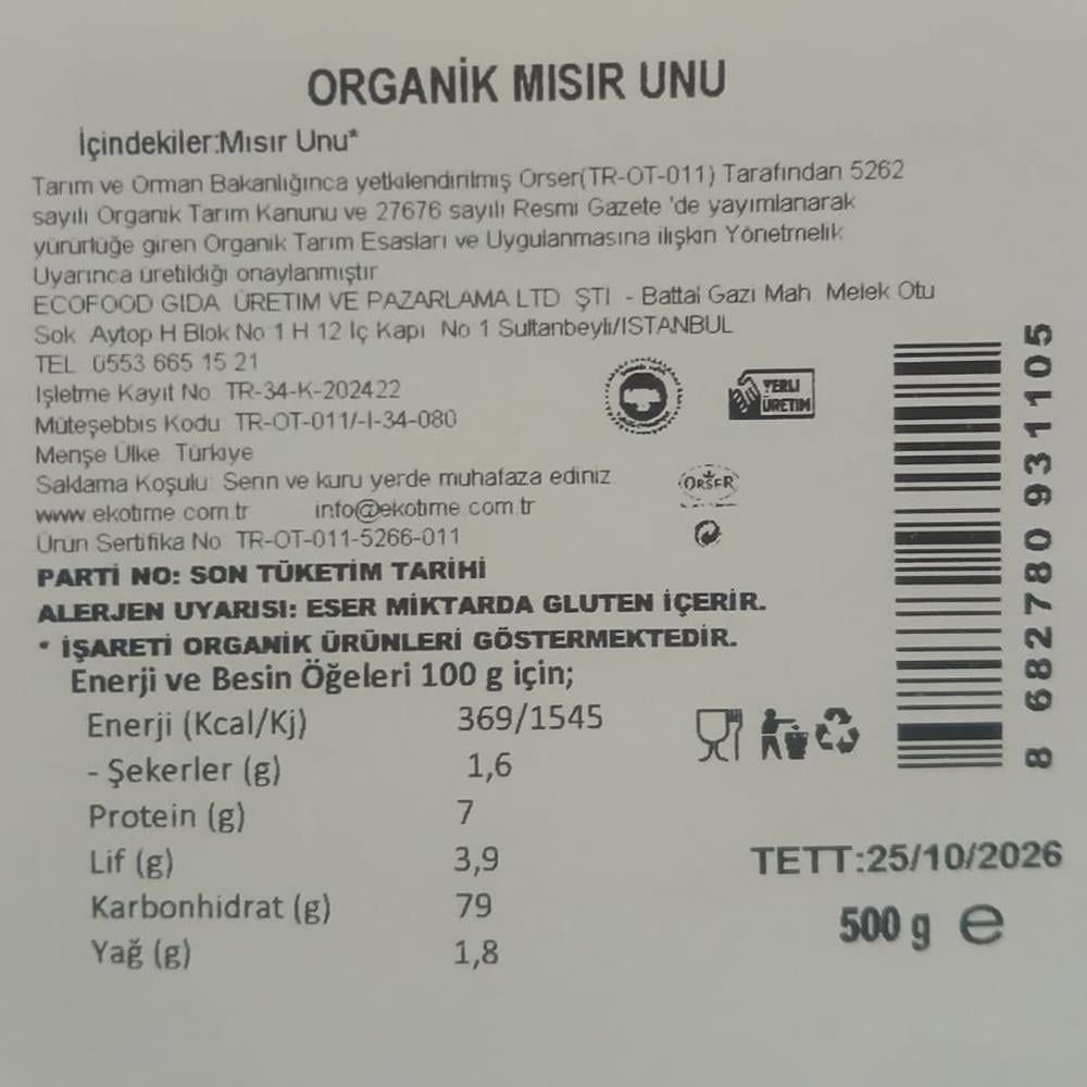Organik Mısır Unu (500 gr) Ekotime