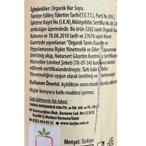 Organik Nar Ekşisi (330 ml) Egenin