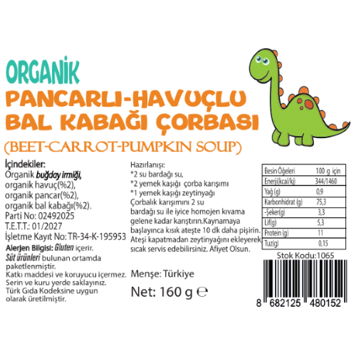 Organik Pancarlı Havuçlu Bal Kabağı Çorbası (160 gr) Beyorganik(Pestisit ve Aflatoksin Analizli)