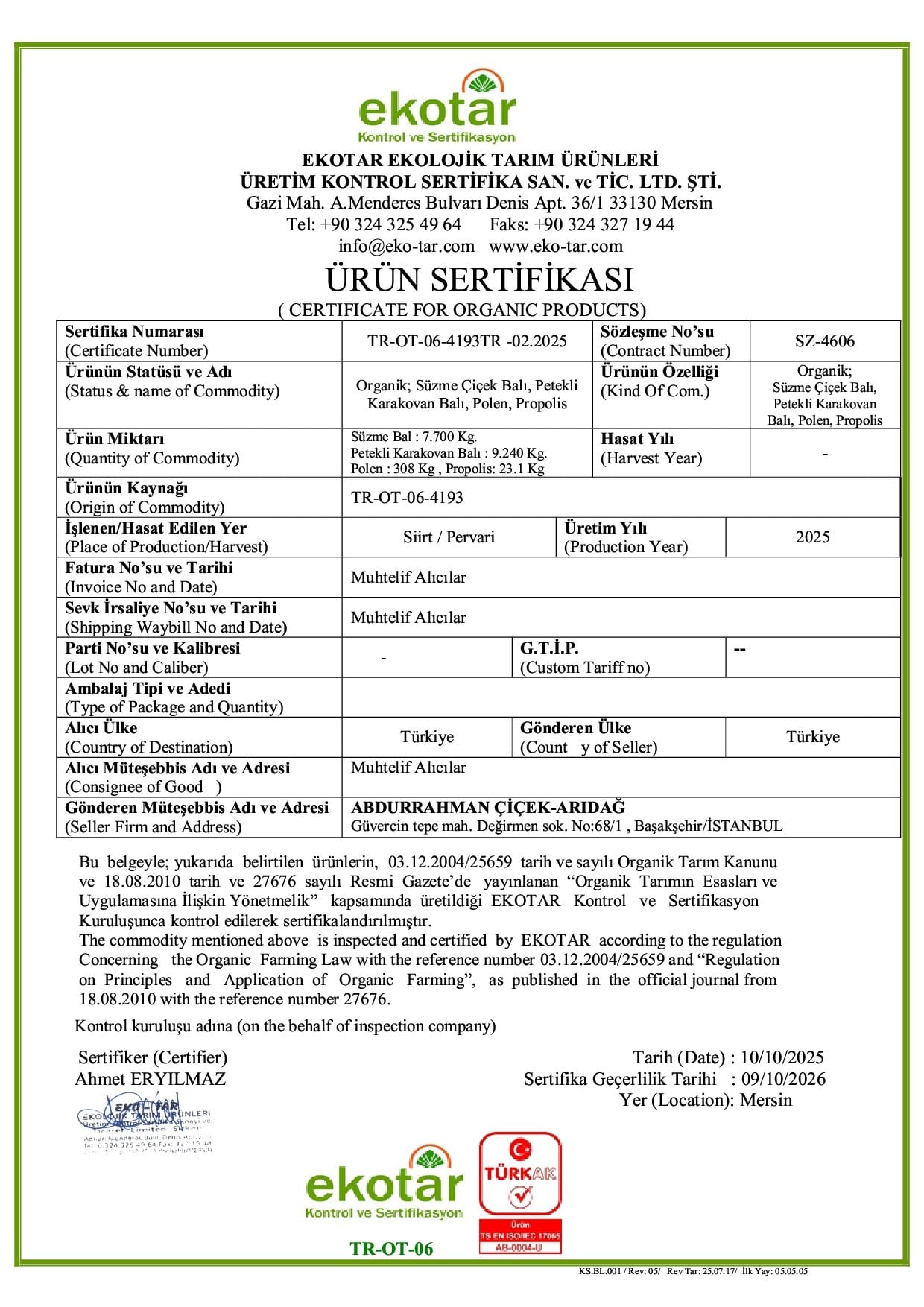Organik Pervari Yayla Süzme Çiçek Balı (670 gr) Arıdağ