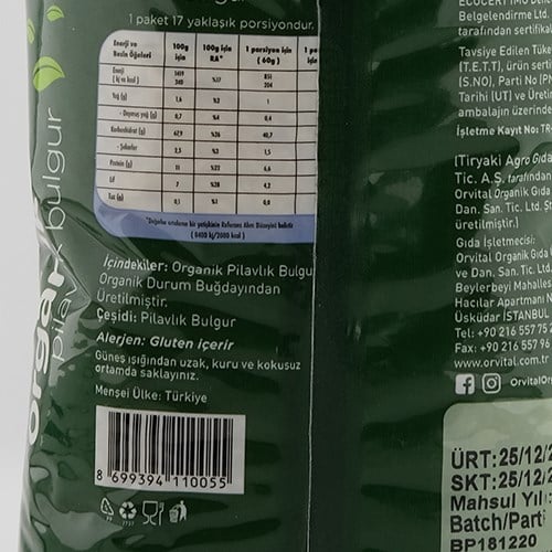 Organik Pilavlık Bulgur, 1 kg (Orvital)