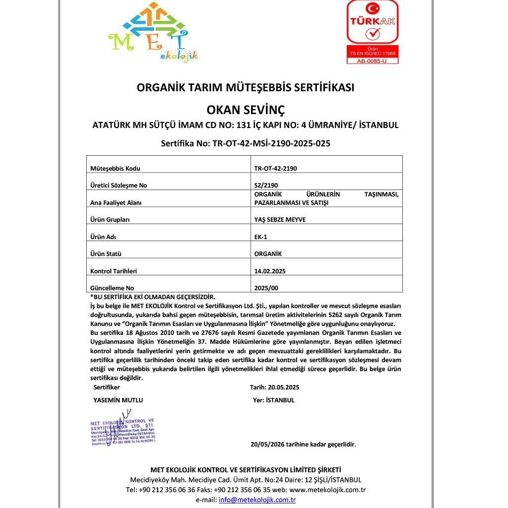 Organik Portakal (kg) Okan Sevinç