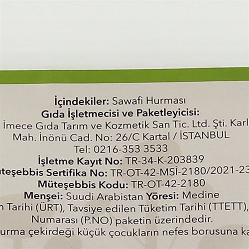 Organik Safawi Hurma (200 gr) Ekolojik İmece