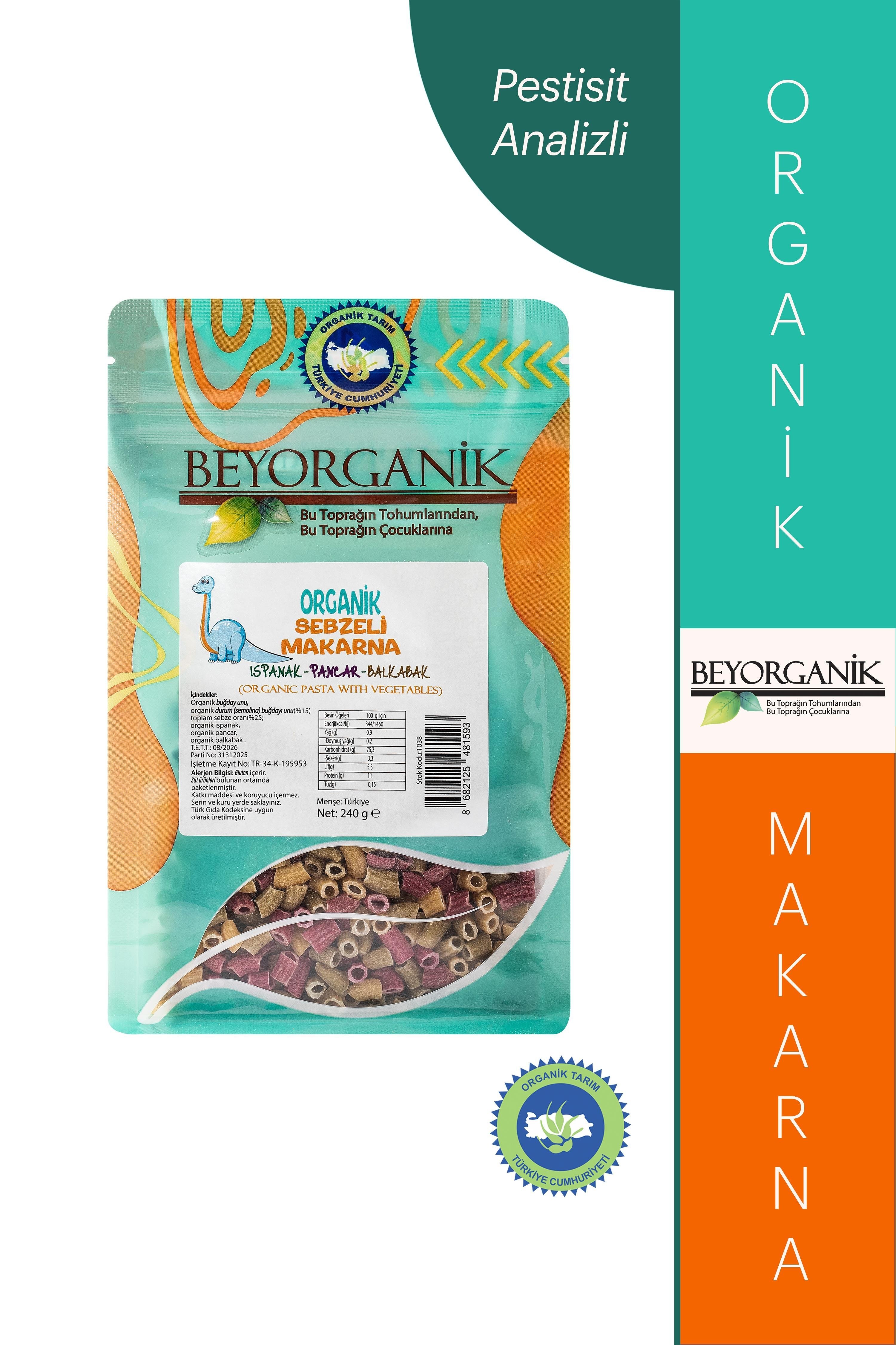 Organik Sebzeli Çocuk Makarna %35 Sebzeli Ispanak Pancar Balkabak +8ay (240gr) Beyorganik(Pestisit ve Aflatoksin Analizli)