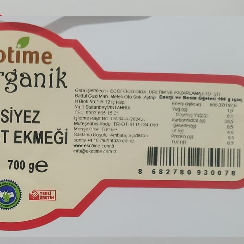 Organik Siyez Buğdaylı Tost Ekmeği (700 gr) Ekotime