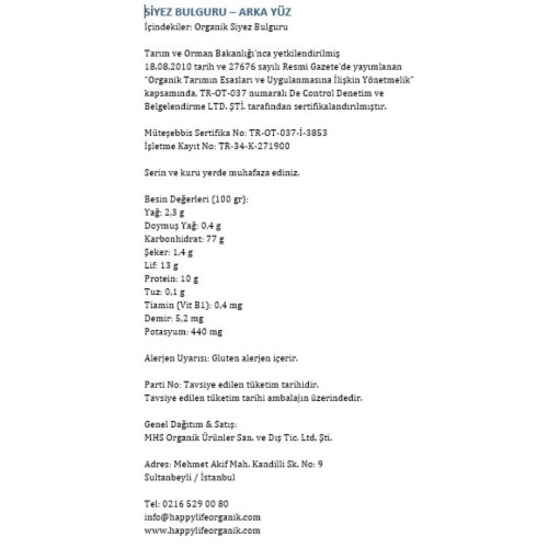 Organik Siyez Bulguru (500 gr) Happy Life