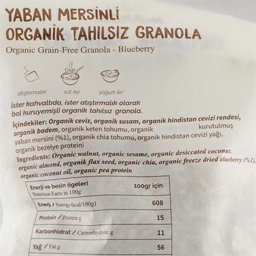 Organik Tahılsız Yaban Mersinli Granola (250 gr) Mandel
