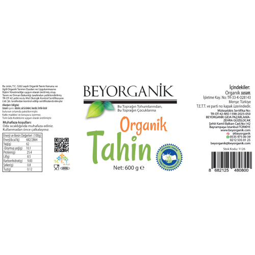Organik Tahin (600gr) (SALMONELLA ANALİZLİ) Beyorganik
