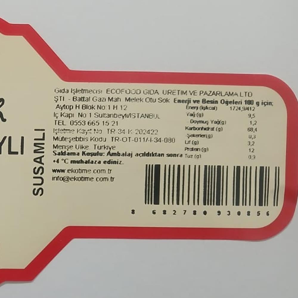 Organik Tam Buğdaylı (Susamlı) Galeta (200 gr) Ekotime