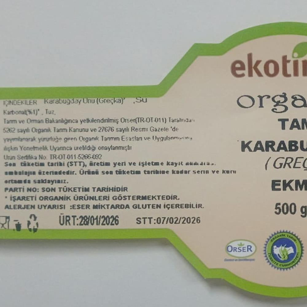 Organik Tam Karabuğday Köy Ekmek- Vegan (500 gr) Ekotime