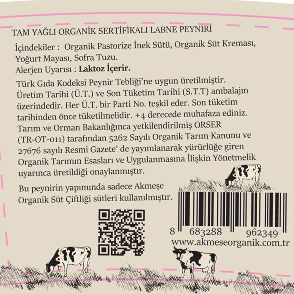 Organik Tam Yağlı Labne Peyniri (200 gr) Akmeşe