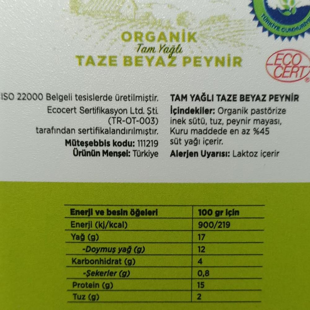 Organik Taze Beyaz Peynir (500 gr) Ada
