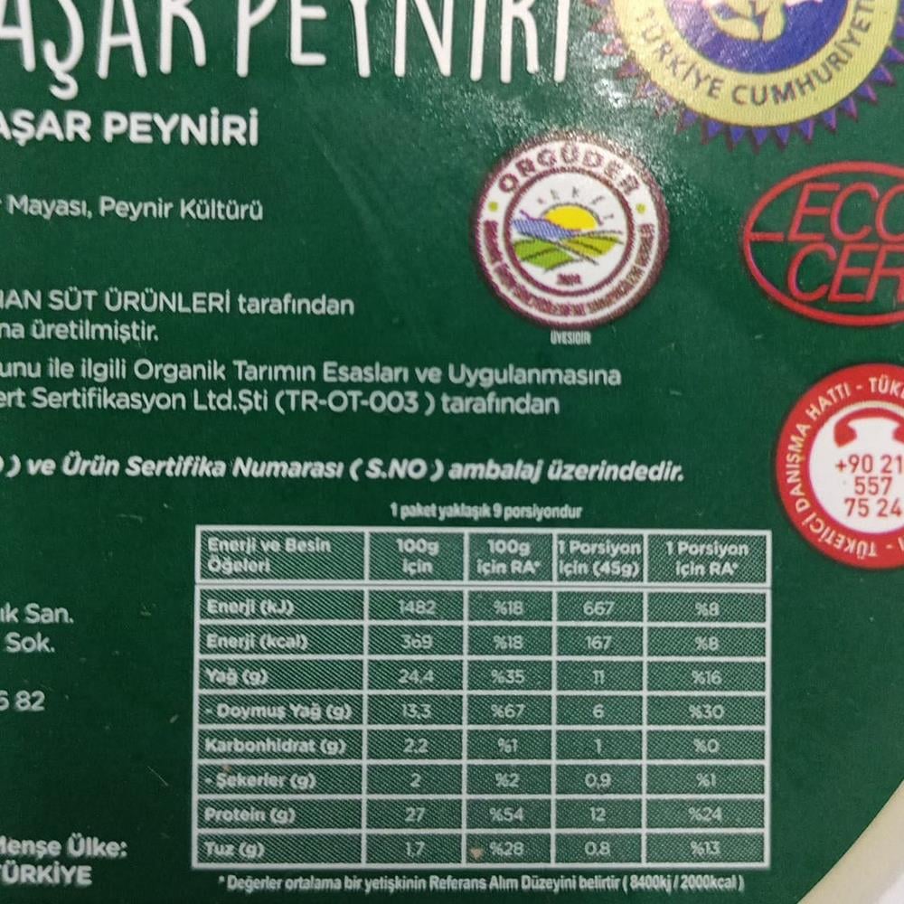 Organik Taze Kaşar Peyniri (400 gr) Orvital