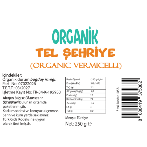 Organik Tel Şehriye (250 gr) Beyorganik