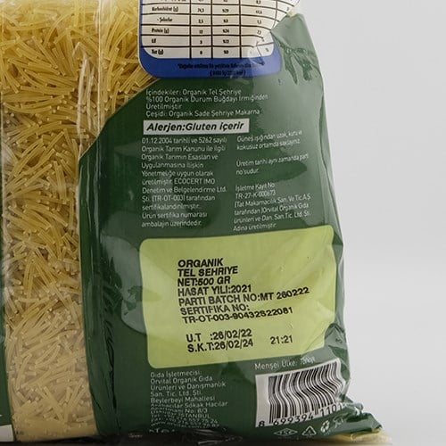 Organik Tel Şehriye, 500 gr (Orvital)