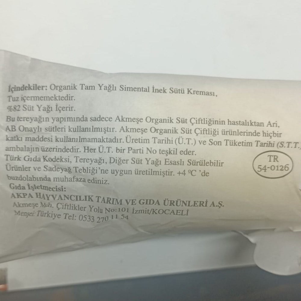 Organik Tereyağı (250 gr) Akmeşe