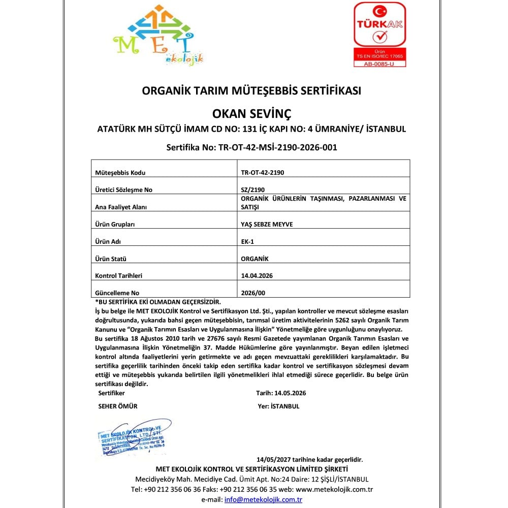 Organik Topan Patlıcan (kg) Okan Sevinç
