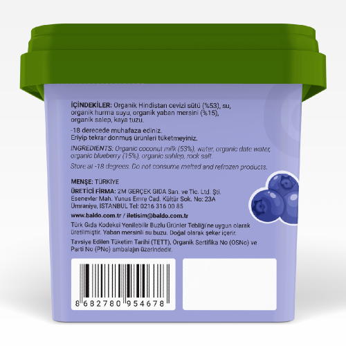 Organik Yaban Mersinli Vegan Dondurma (400 gr) Baldo