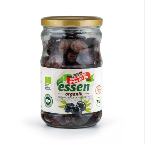 Organik Yağlı Sele Süper Siyah Zeytin, İri Boy (390 gr) Essen
