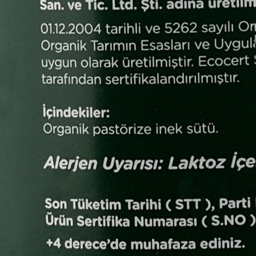 Organik Yağlı Süt, Orvital (1 Litre)