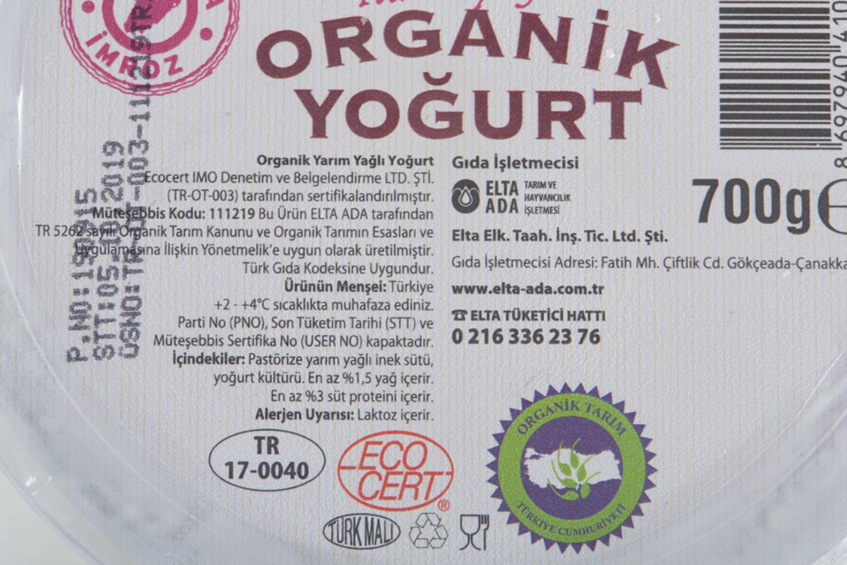 Organik Yarım Yağlı Yoğurt (600 gr) Ada