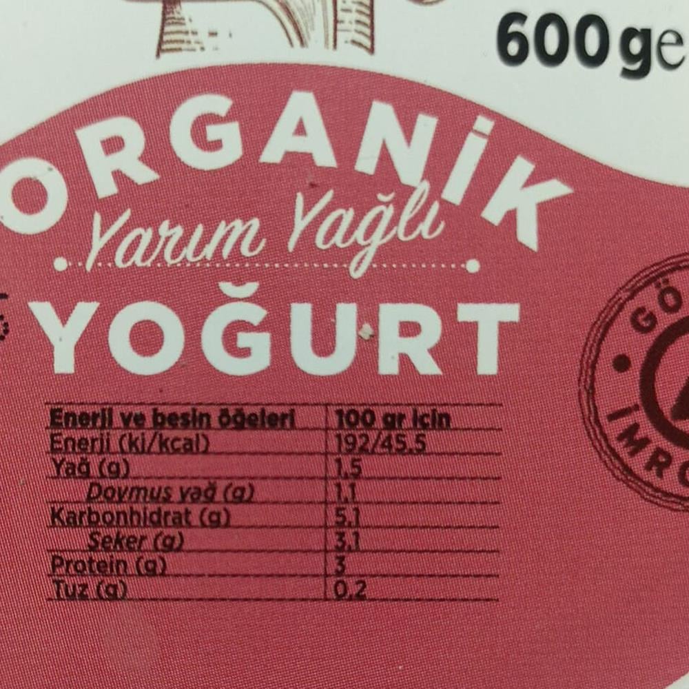 Organik Yarım Yağlı Yoğurt (600 gr) Ada