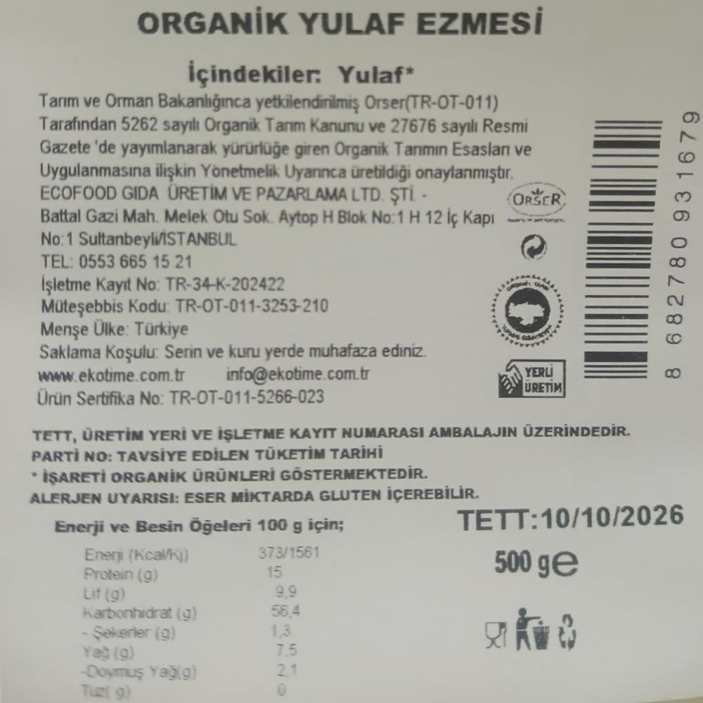 Organik Yulaf Ezmesi (500 gr) Ekotime