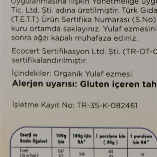 Organik Yulaf Ezmesi (500 gr) Orvital