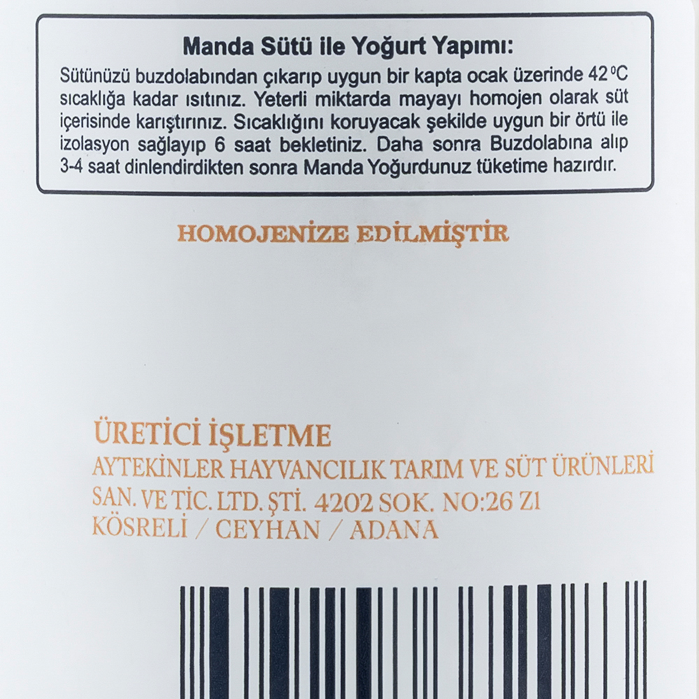 Pastörize Manda Sütü (1 litre) Mandamia