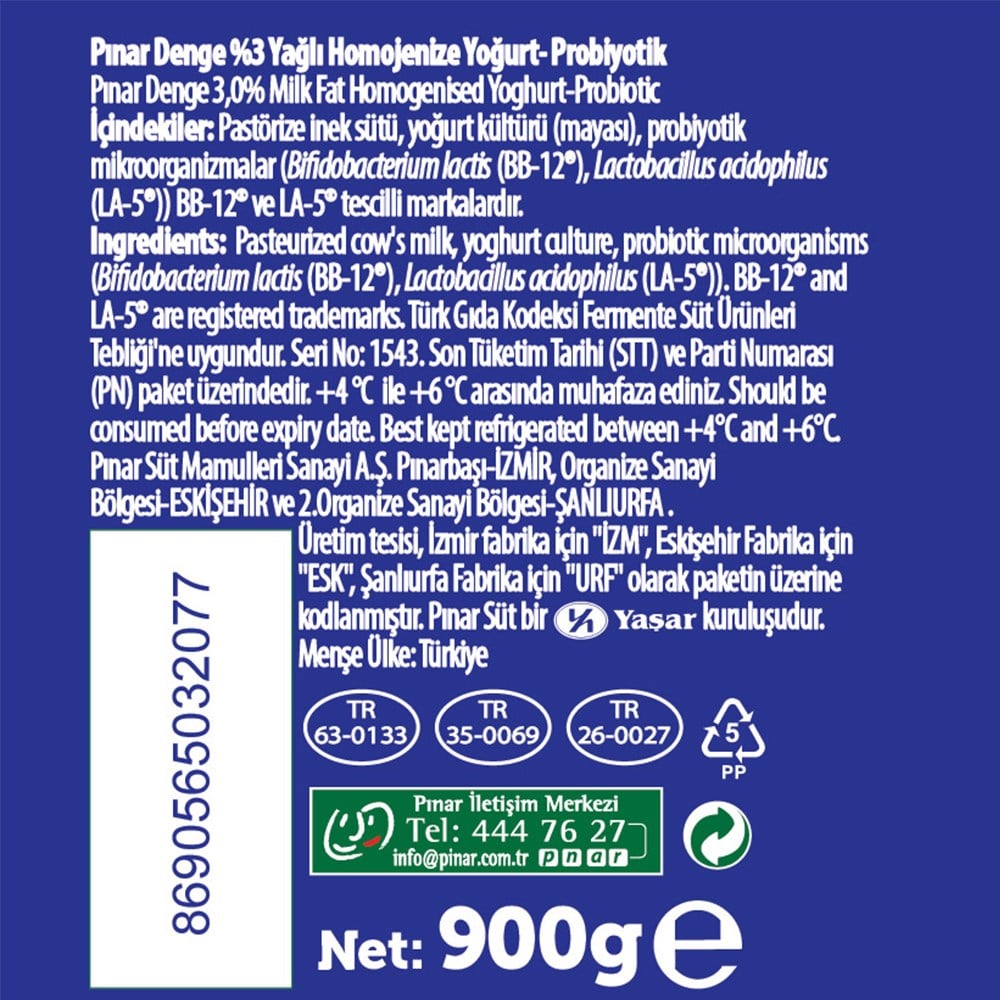 Probiyotik Doğal Yoğurt (900 gr) Pınar