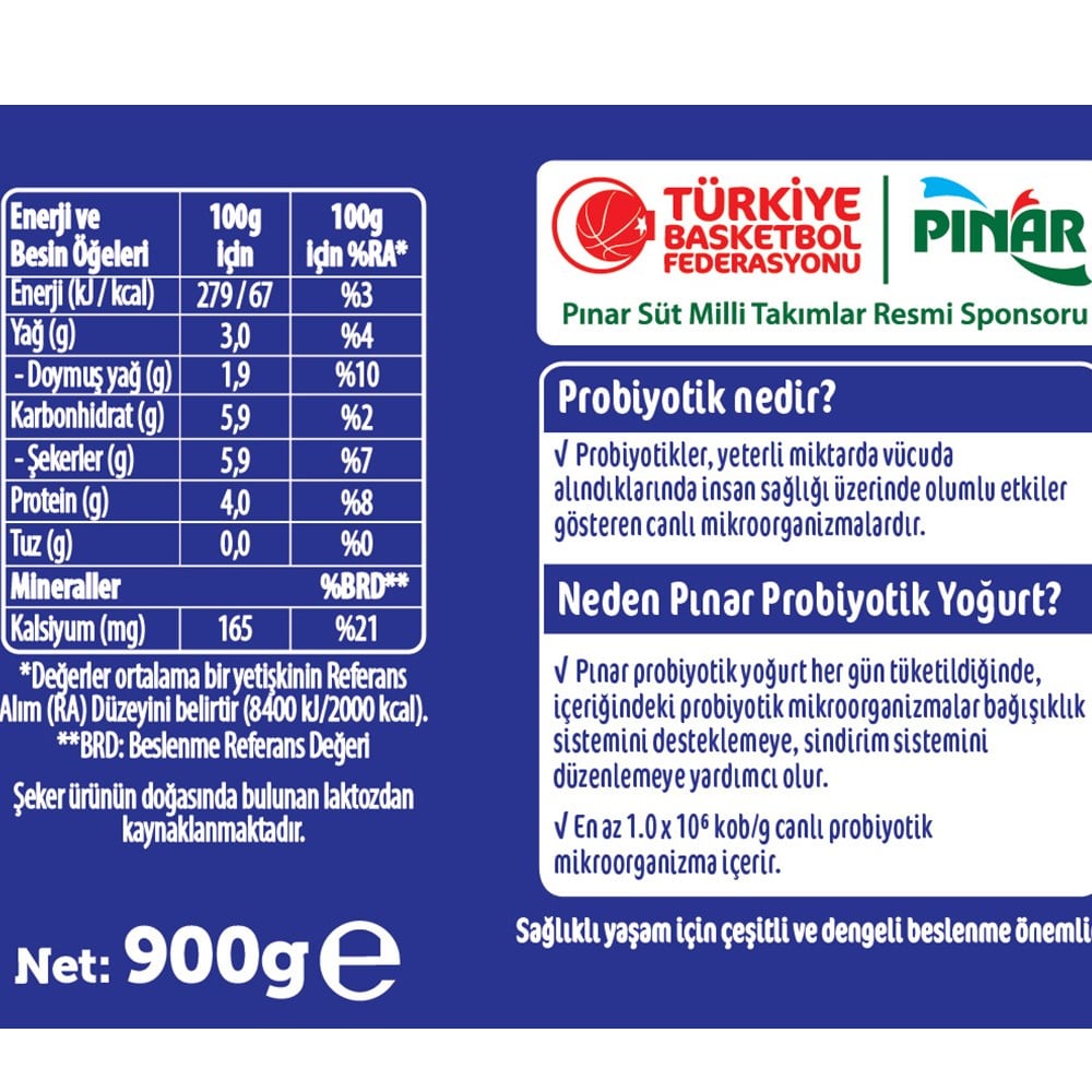 Probiyotik Doğal Yoğurt (900 gr) Pınar