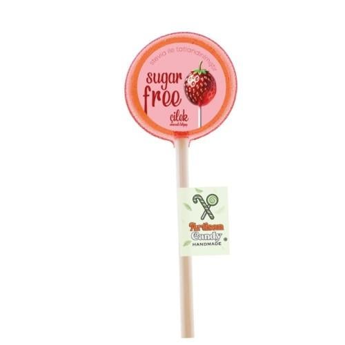 Şeker İlavesiz Kristal Lollipop Çilek (adet) Artisan Candy Handmade