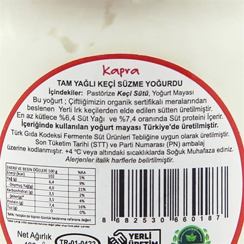 Süzme Keçi Yoğurdu (400 gr) Kapra