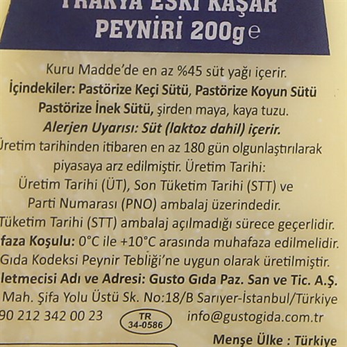 Trakya Eski Kaşar Peyniri (200 gr) Lengerli Çiftliği