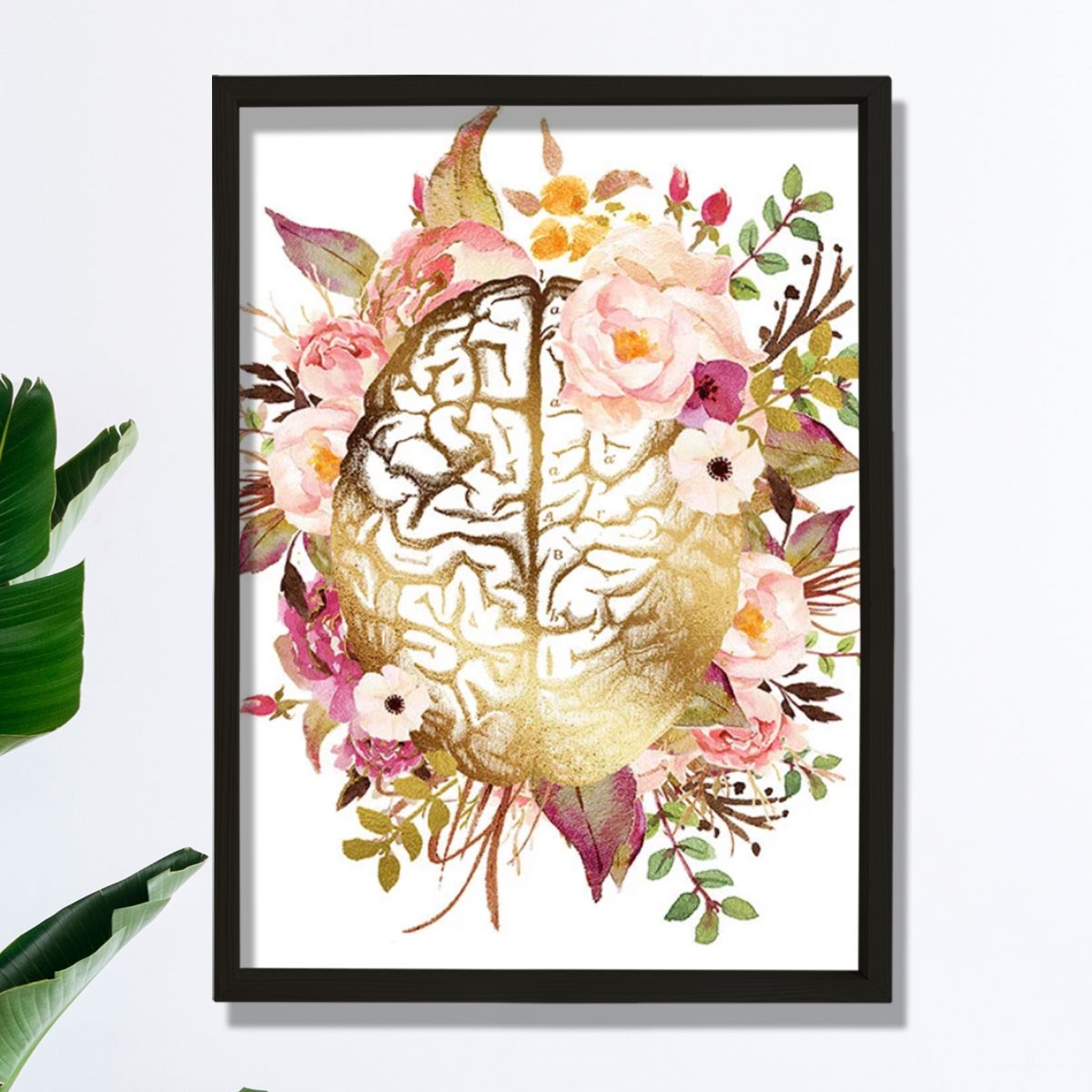 Anatomik Beyin Baskısı, Çiçekli Beyin Posteri, Terapi Ofis Dekoru, Terapist Ofis Dekoru