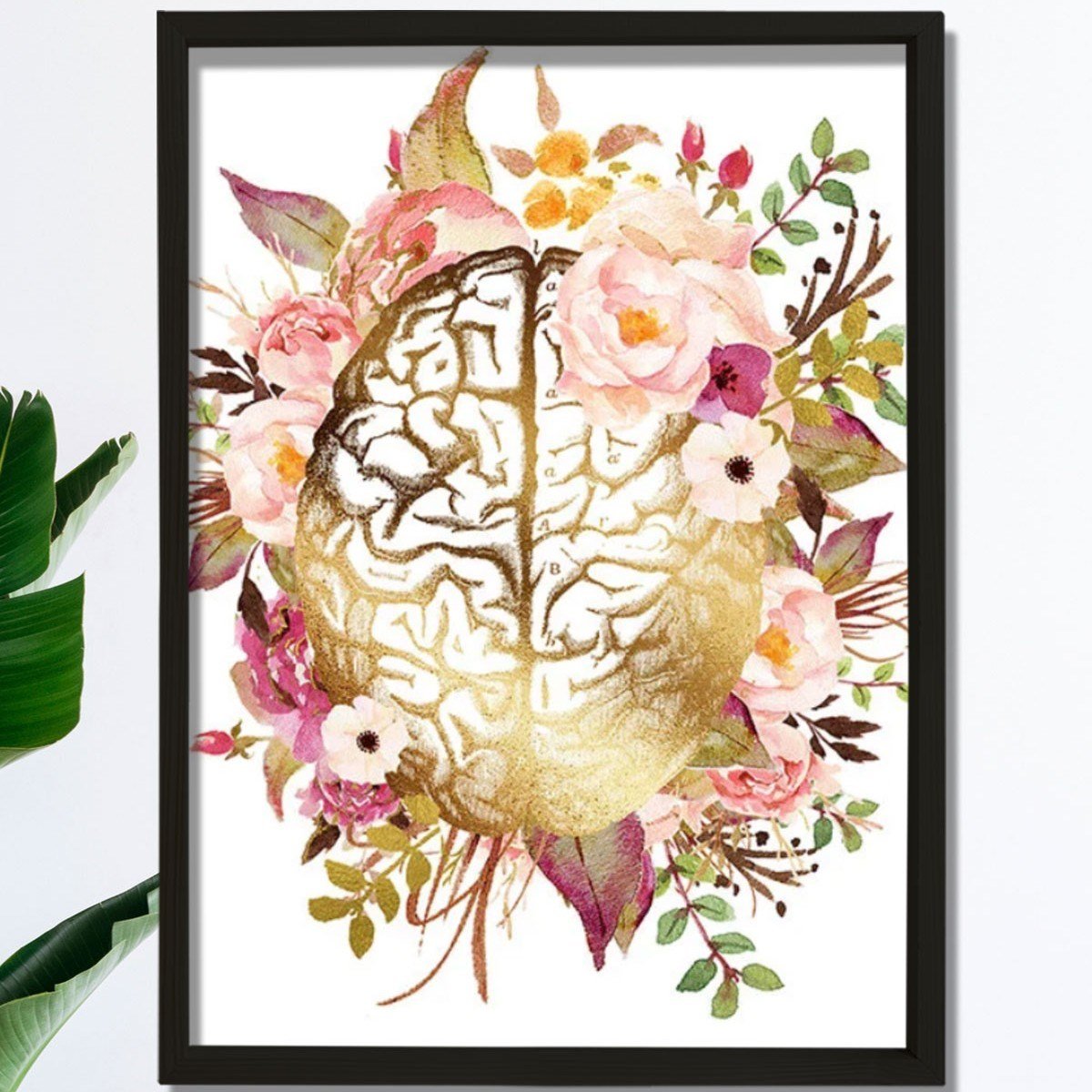 Anatomik Beyin Baskısı, Çiçekli Beyin Posteri, Terapi Ofis Dekoru, Terapist Ofis Dekoru